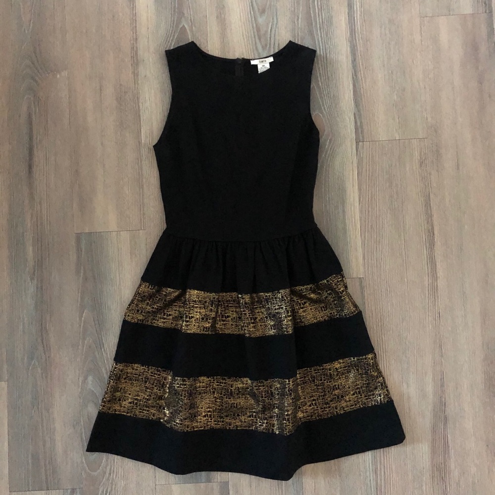 ✨ Bar III Black & Gold Fit-and-Flare Party Dress (Size M) - Picture 4 of 10